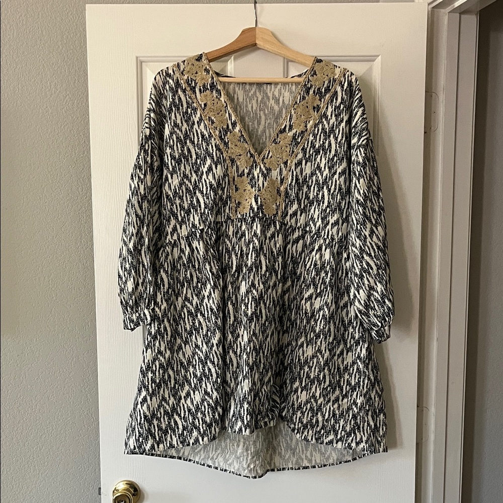 ZARA Boho V-Neck Printed Women’s Tunic with Embroidered Yoke